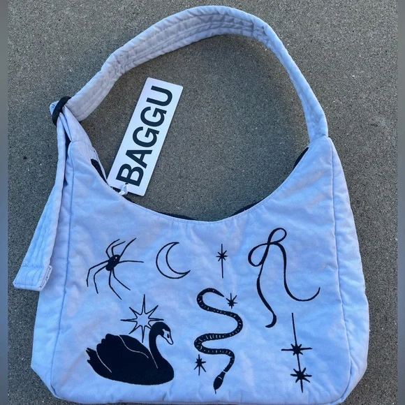 NWT BAGGU Embroidered Ballet Icons Mini Nylon Shoulder Bag - Picture 1 of 5